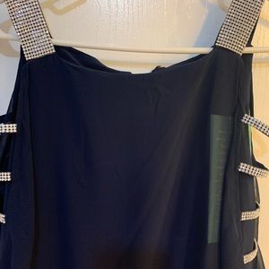 Pant suit rhinestones on sleeves and should straps Pants are wide leg